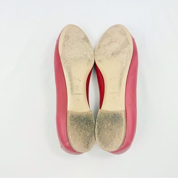 Longchamp Red Leather Logo Snap Toe Italian Made Slip On Classic Ballet Flats - Picture 14 of 15